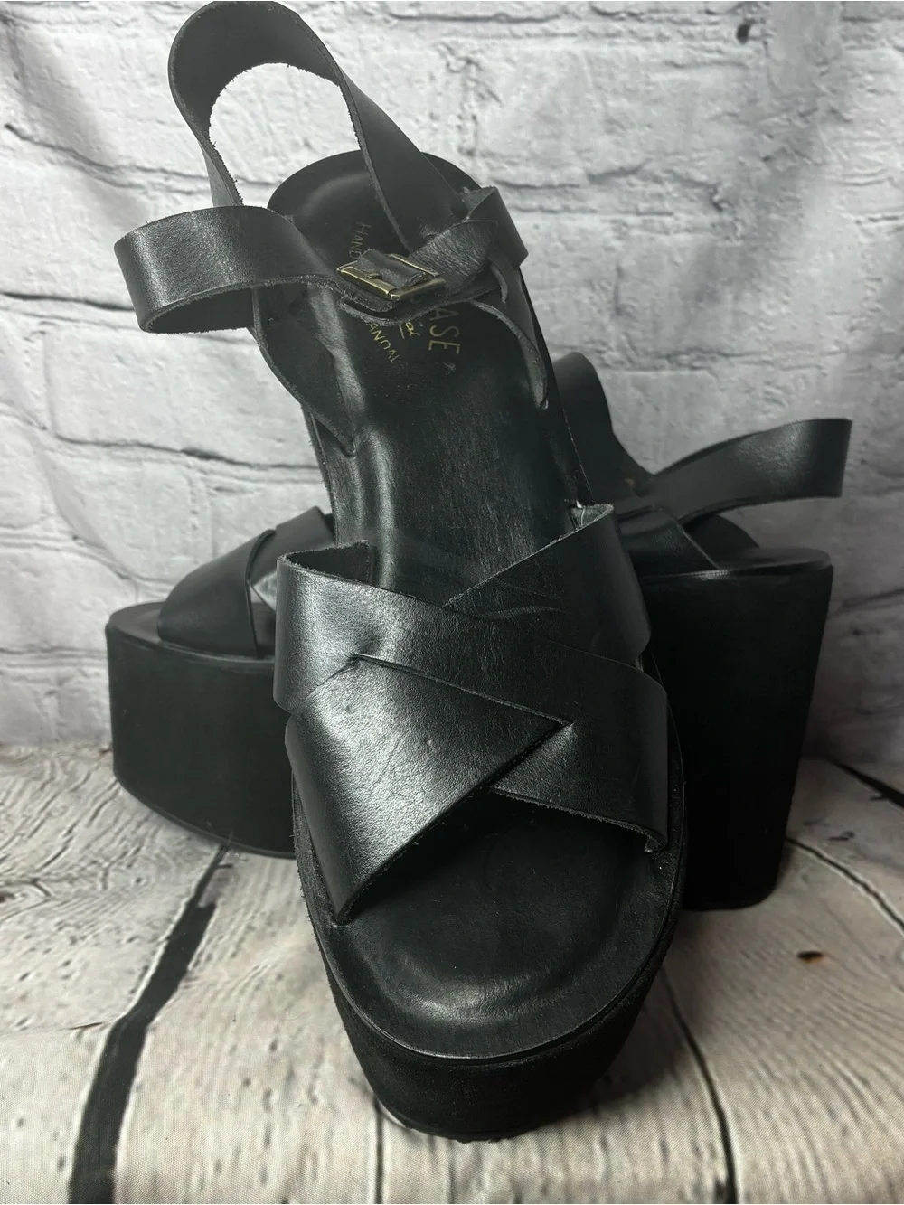 Vtg Kork-Ease Goth Bratz Black Chunky Suede Platform Leather Strappy Sandals 9